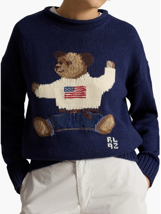 Polo Ralph Lauren Sweaters - Polo Bear Navy Knit Sweater with Flag Motif